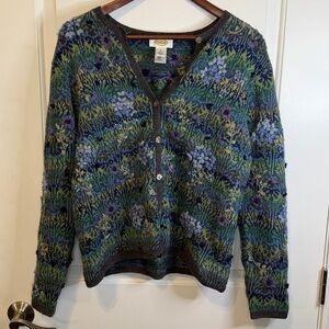 Vintage Talbots Cottagecore Floral Embroidered Knit Button-Front Cardigan Size S